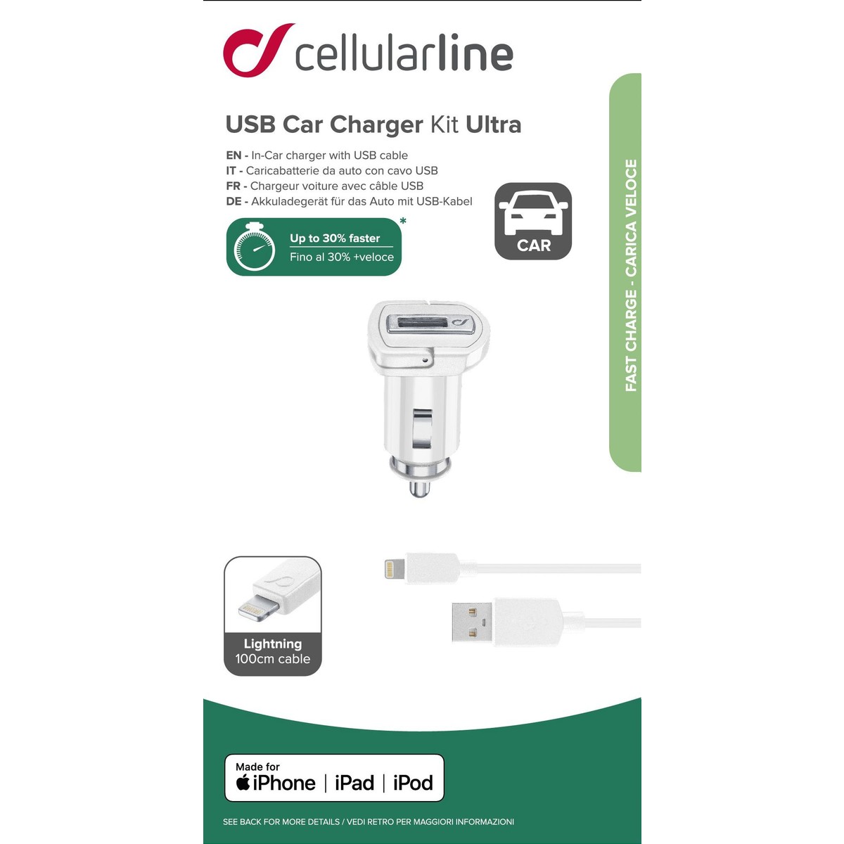 Kit Chargeurs Voiture Usb Lightning 100Cm – Image 2