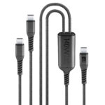 Twin Charge Cable USB-C to USB-C Câble USB-C tressé de 150 cm avec double connecteur split pour recharger deux appareils simultanément, avec jusqu’à 140W lors de la charge d’un seul appareil.