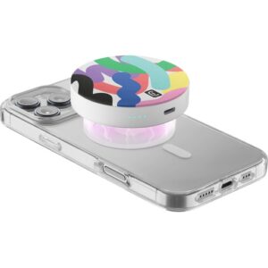 Mag Vibe 3000 MAG VIBE est la batterie externe MagSafe de 3 000 mAh au design compact et rond, avec des graphismes colorés. Elle se fixe magnétiquement à l’iPhone pour une recharge sans fil de 5W. Parfaite pour ceux qui recherchent style et praticité en déplacement.