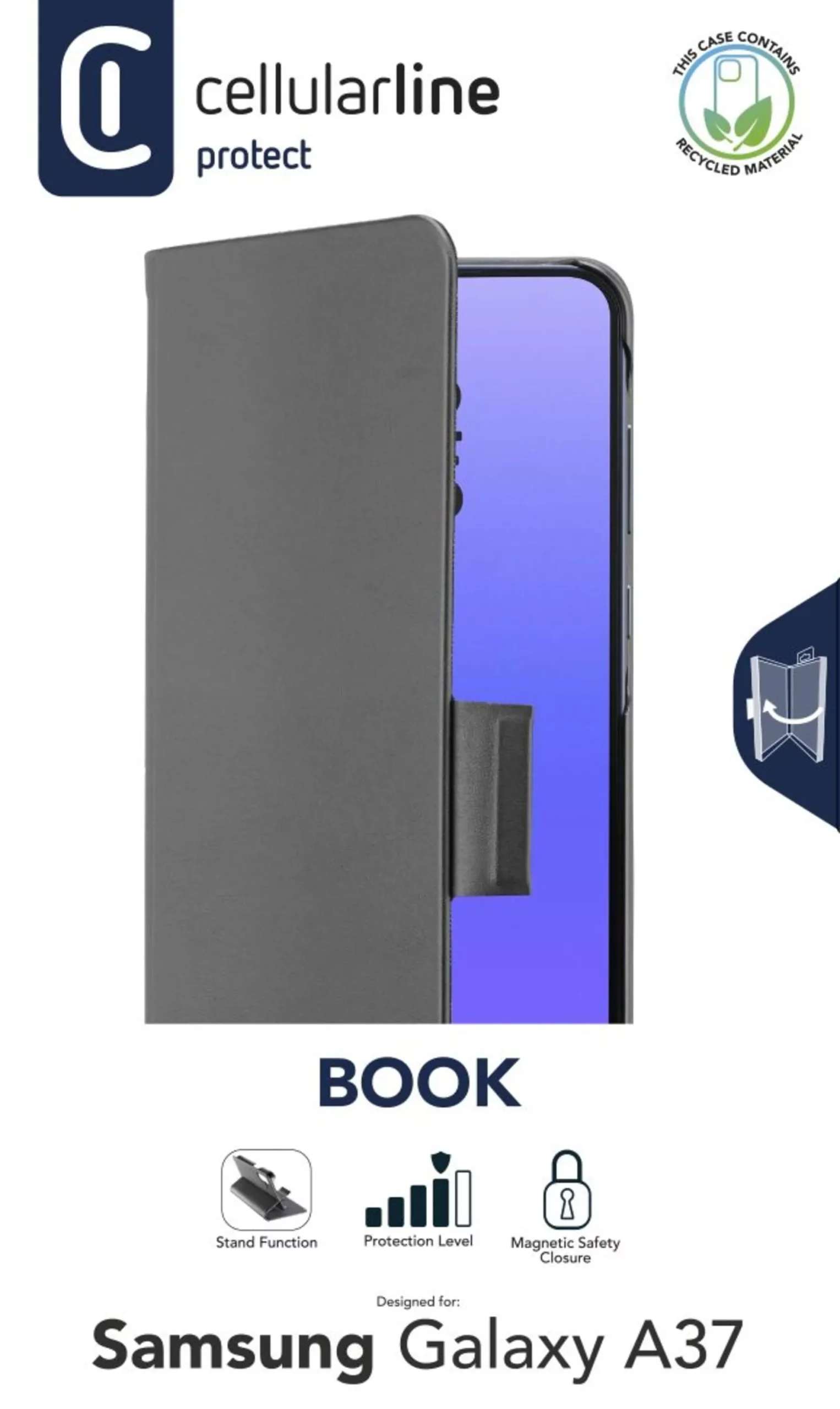BOOK 3 – Galaxy A37 Book-style case with magnetic closure, card pocket and easy card removal. Protects your phone without blocking access to buttons and ports. - Image 3