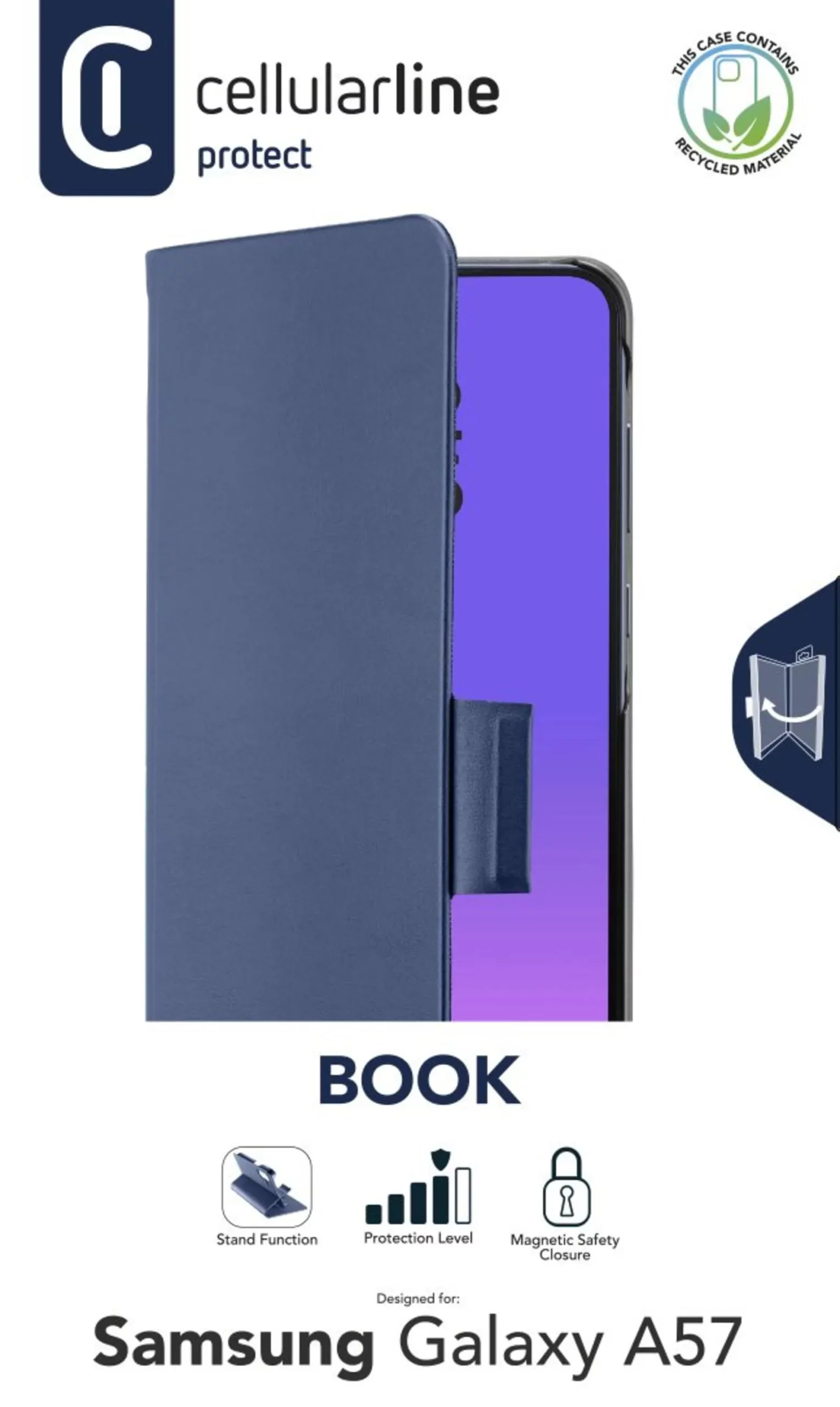 Book - Galaxy A57 Book-style case with card pocket, magnetic closure, and full access to buttons and connectors. - Image 2