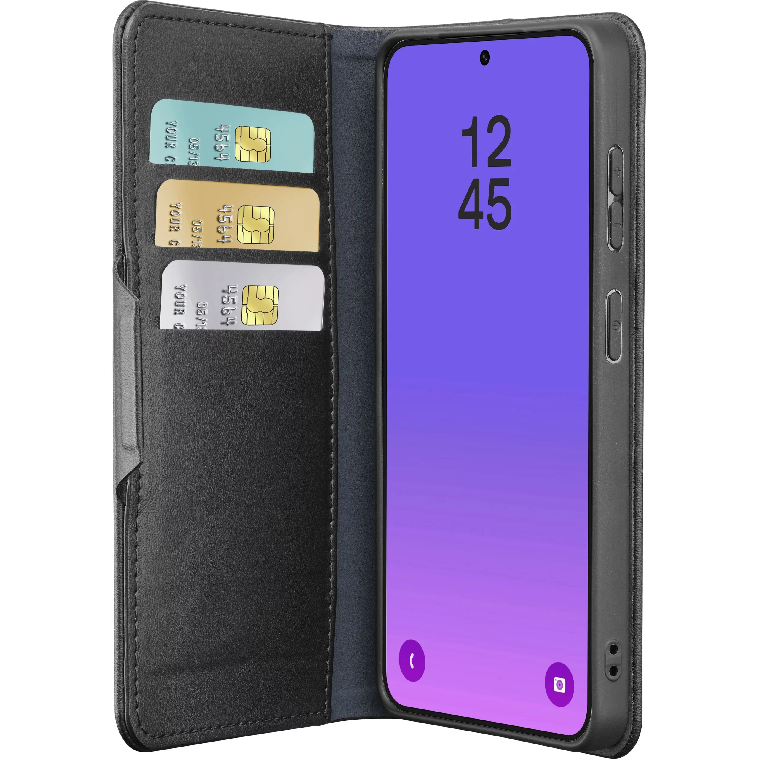 Book Agenda 2 - Galaxy A57 Book-style faux leather case with magnetic closure, stand function, and RFID/NFC protection for contactless cards.