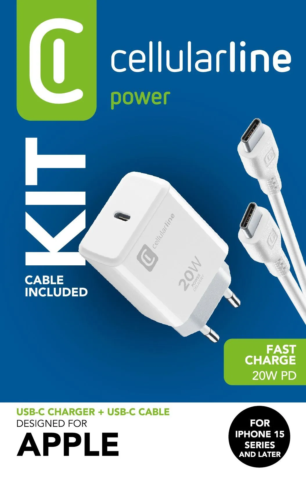 Charger Kit 20W - For iPhone 15 Series 20W Charger Kit For iPhone 15 Series consisting of a 20W USB-C charger + a USB-C cable