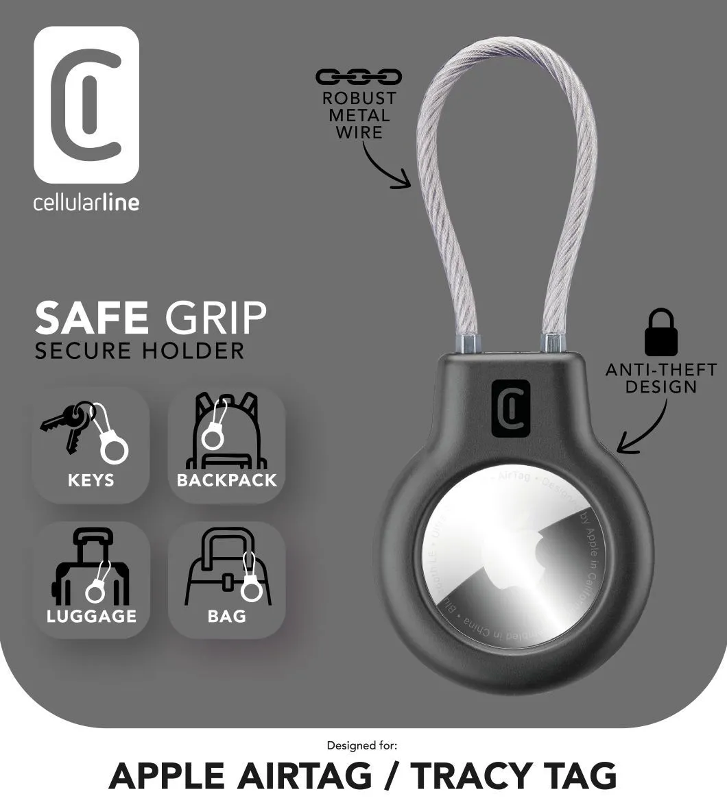 Safe Grip Ultra-rugged hard case for AirTag and Tracy Tag with metal cable and security key. Ideal for securing to moving items like backpacks, bikes and suitcases - Image 2