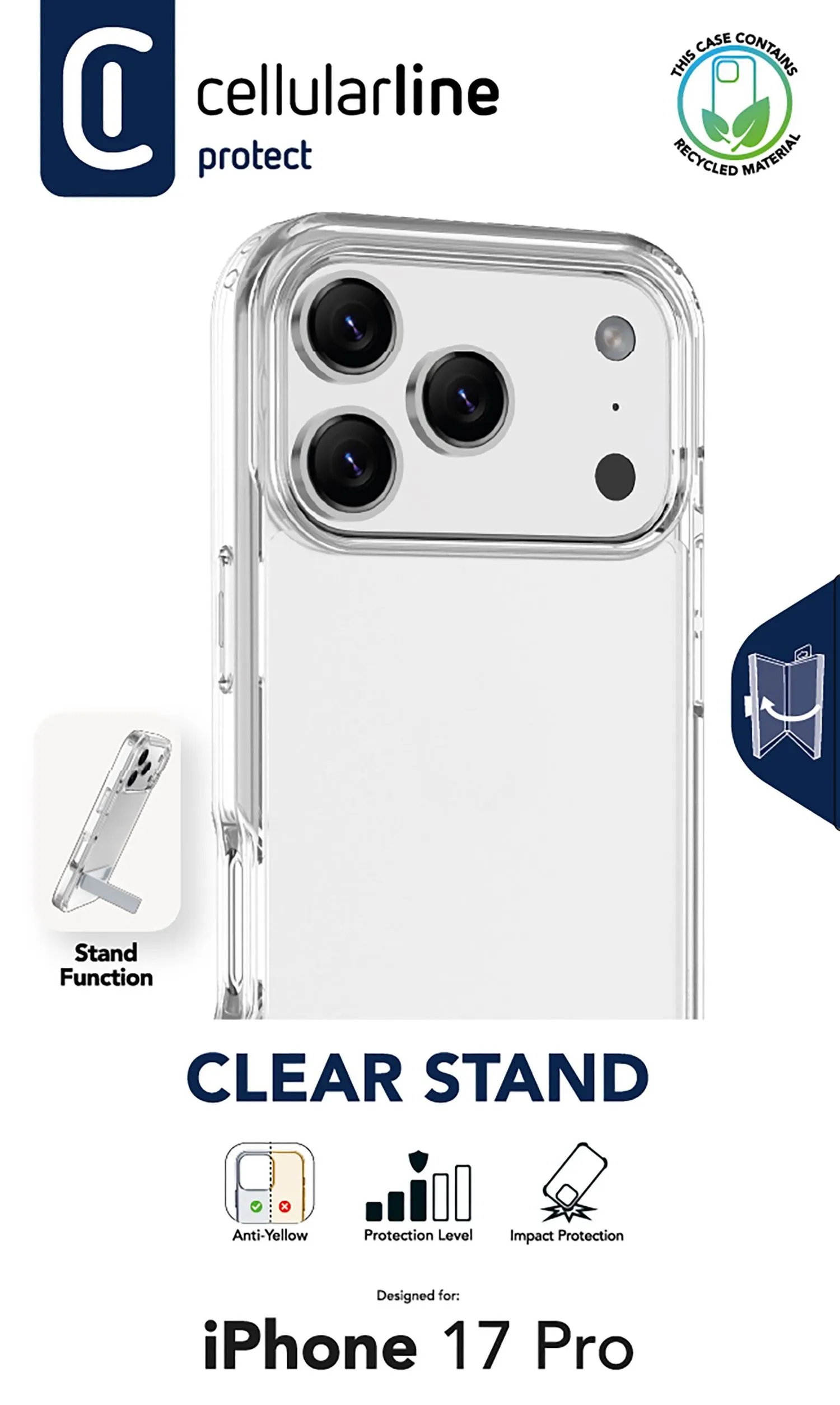 Clear Stand - iPhone 17 Pro Transparent case with integrated stand for hands-free use. Dual-material with anti-yellowing and antibacterial surface. - Image 2