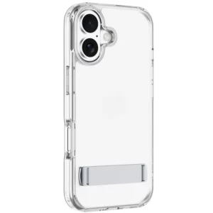 Clear Stand - iPhone 17 Transparent case with integrated stand for hands-free use. Dual-material with anti-yellowing and antibacterial surface.