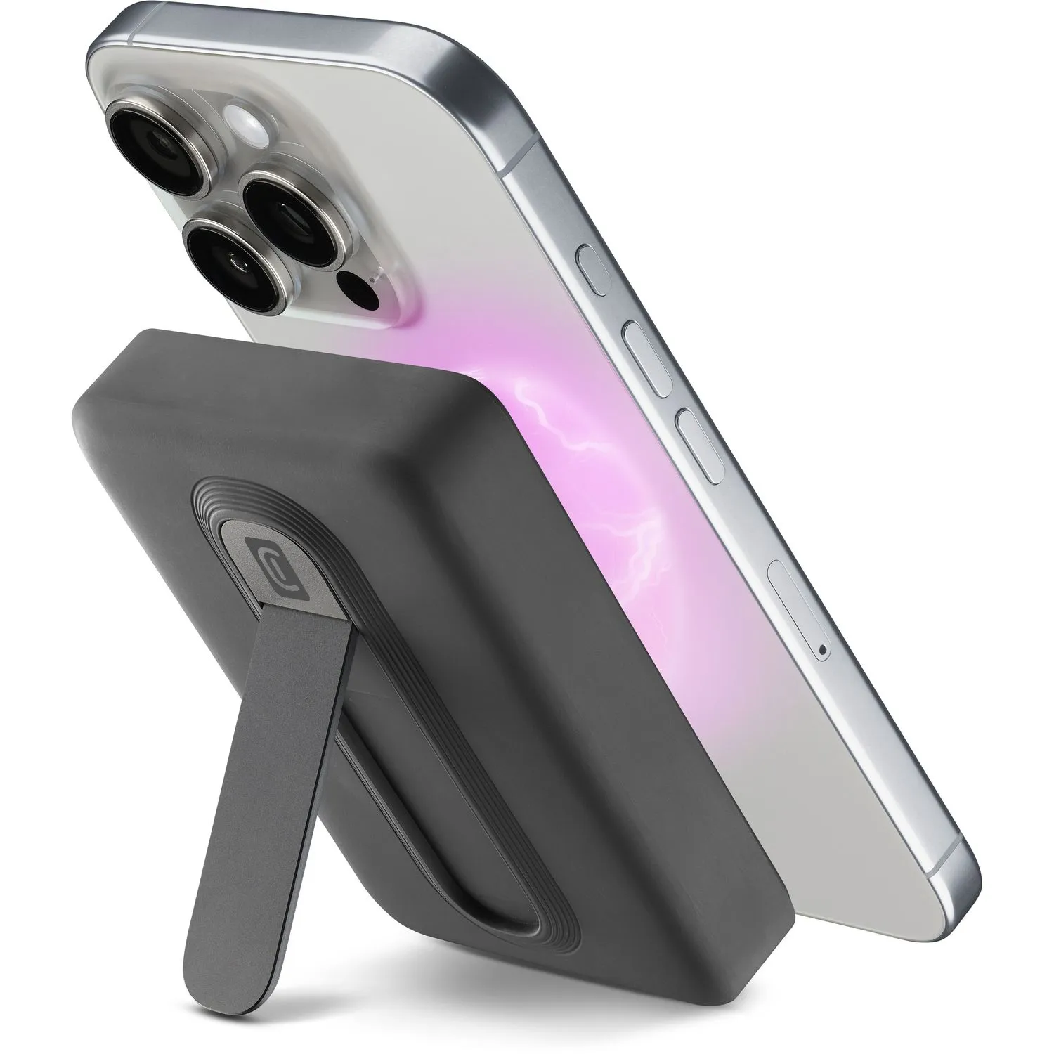 Power Bank Mag Stand 10.000 Qi2 15W Power bank compatible with the Qi2 ecosystem, 10,000 mAh and 15W, with integrated stand and soft-touch finish for a complete and comfortable wireless charging experience.