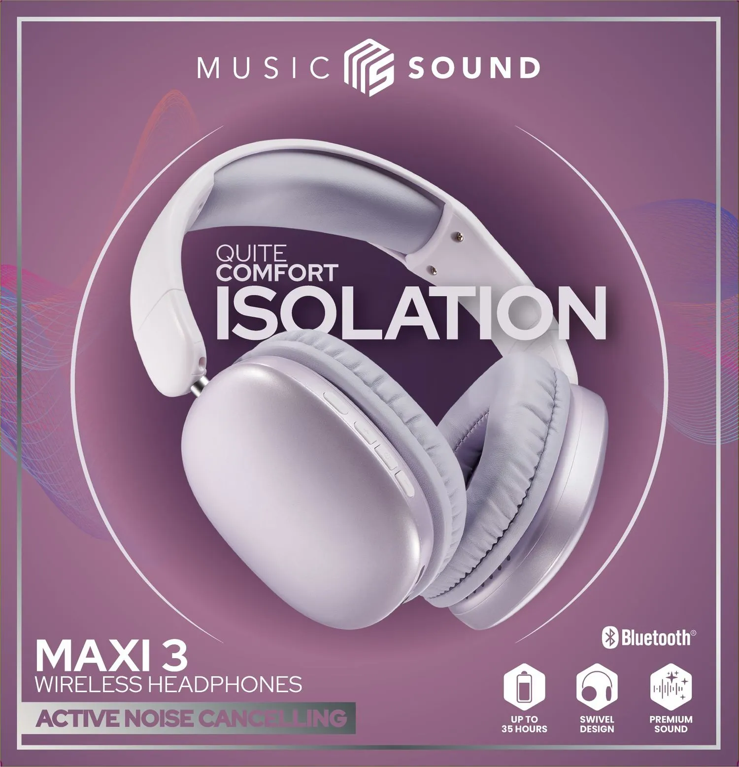 MAXI3 MAXI3 Music Sound wireless over-ear headphones with Active Noise Cancelling: immersive and distraction-free listening experience, up to 35 hours of battery life. Modern design, comfort, style and powerful, revolutionary sound. - Image 2
