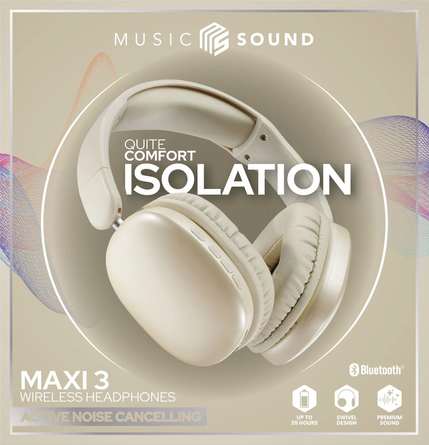 MAXI3 MAXI3 Music Sound wireless over-ear headphones with Active Noise Cancelling: immersive and distraction-free listening experience, up to 35 hours of battery life. Modern design, comfort, style and powerful, revolutionary sound. - Image 2