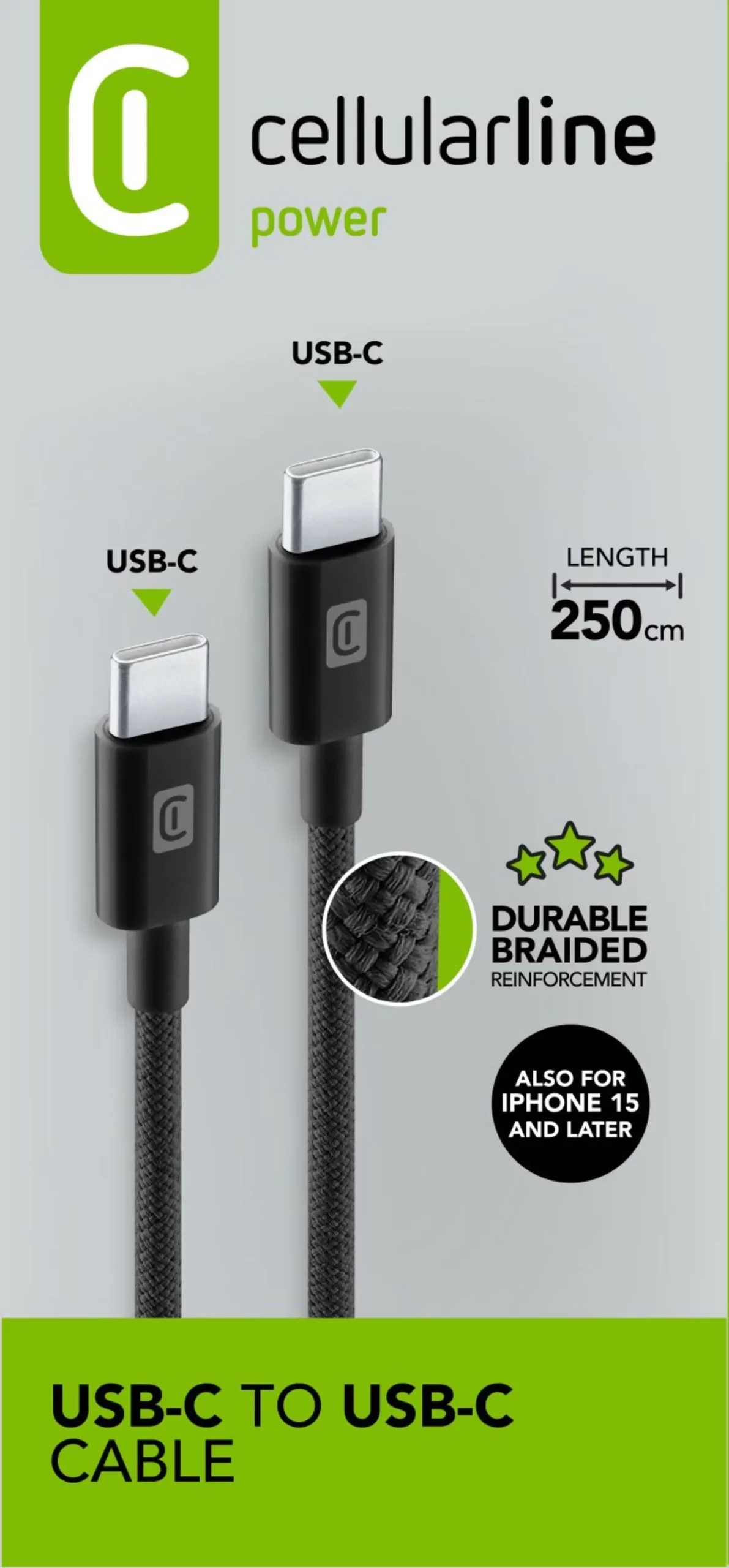 Câble Tressé 250 cm - USB-C à USB-C – Image 2