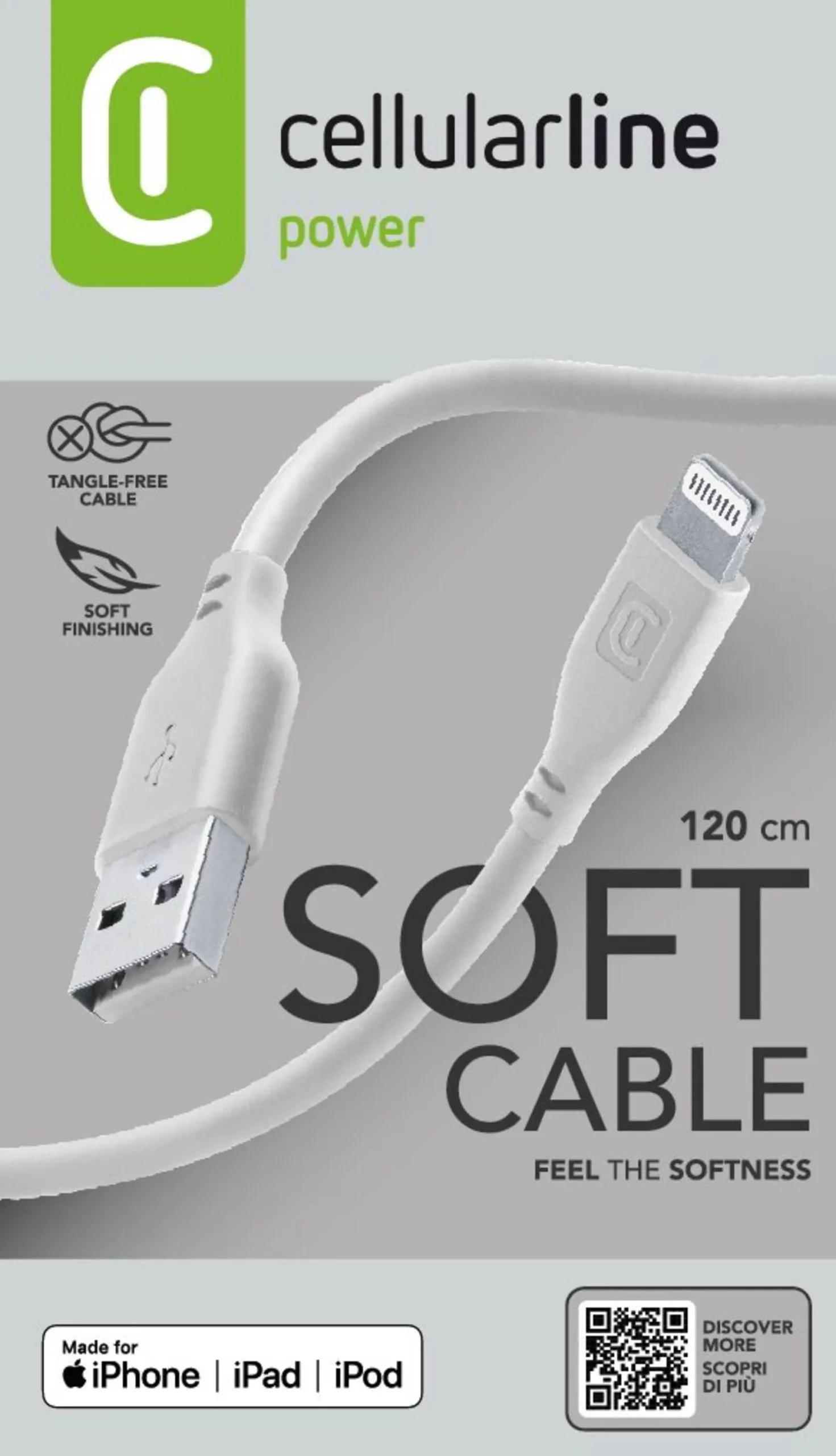 Soft cable 120 cm - Lightning, gris – Image 3